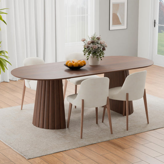 Casaphoria 79" Oval Dining Table, Modern Wood Kitchen Table with Cone Shaped Stripe Convex Base for Living Room & Dining Room, Easy Assembly Farmhouse Furniture for 6-8, Walnut