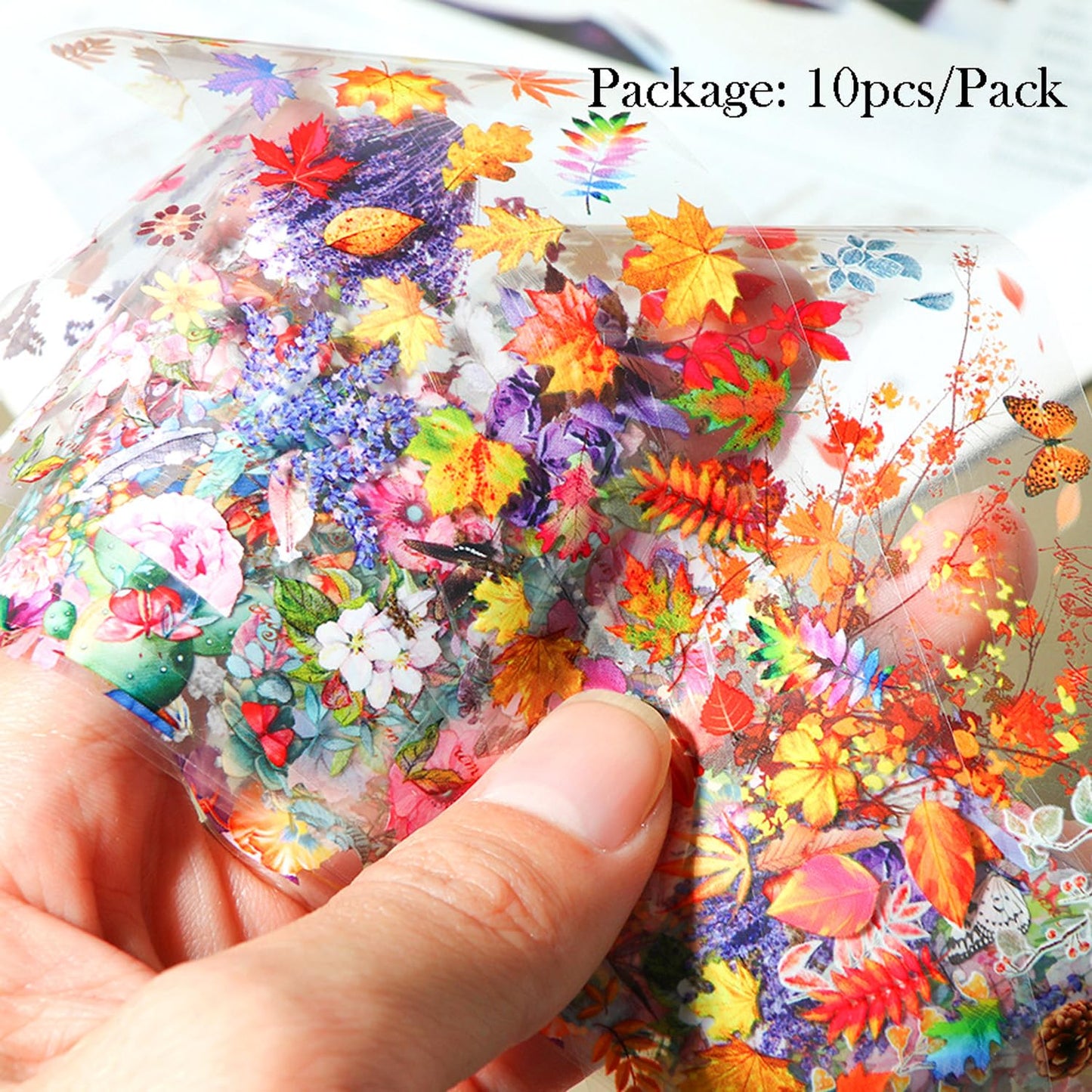 Maple Leaf Nail Foil Transfer Sticker Decals Fall Flowers Nail Art Foil Decals Holographic Autumn Lavender Designs Nail Art Supplies for Thanksgiving Day Women Nail Decorations Films 10 Sheets