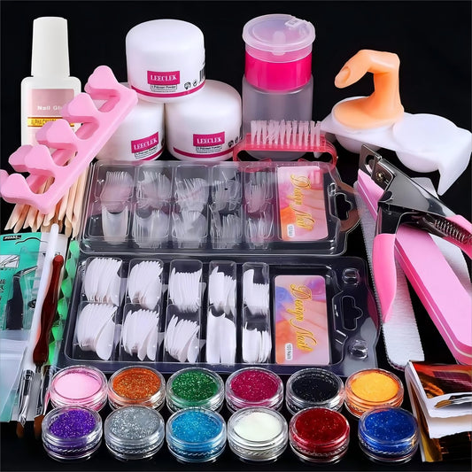 Leeclek Acrylic Nail Kits for Beginners Nail Art Set Nail Acrylic Kit Decoration Powder Nail Art Tools for Salon DIY Gifts Manicures at Home