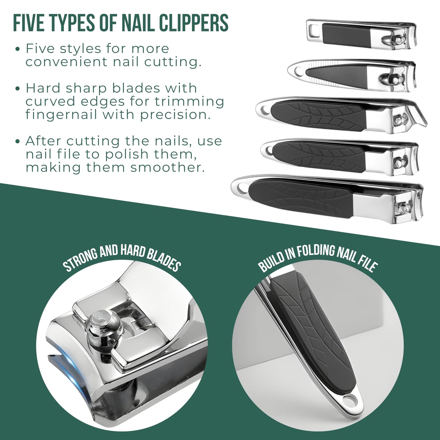 Kozaare Nail Clipper Set, 40 Pieces Stainless Steel Manicure and Pedicure Kit with Professional Nail Clippers (Black)
