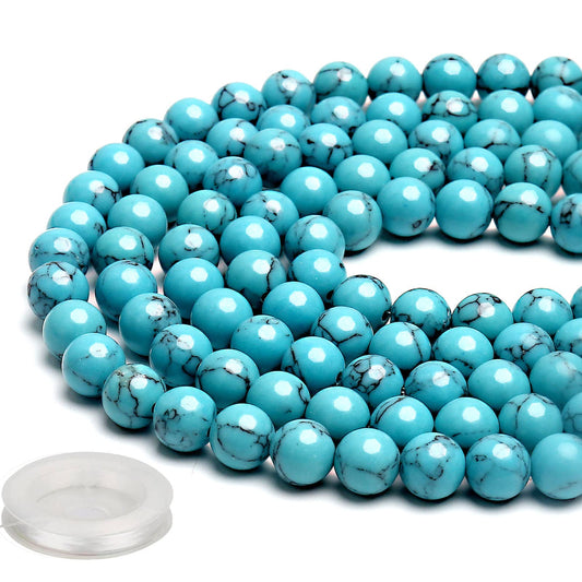 70PCS Natural 8MM Healing Gemstone, Blue Turquoise Energy Stone Round Loose Beads, Semi-Precious Crystal Beads with Free Elastic String for Jewelry Making DIY
