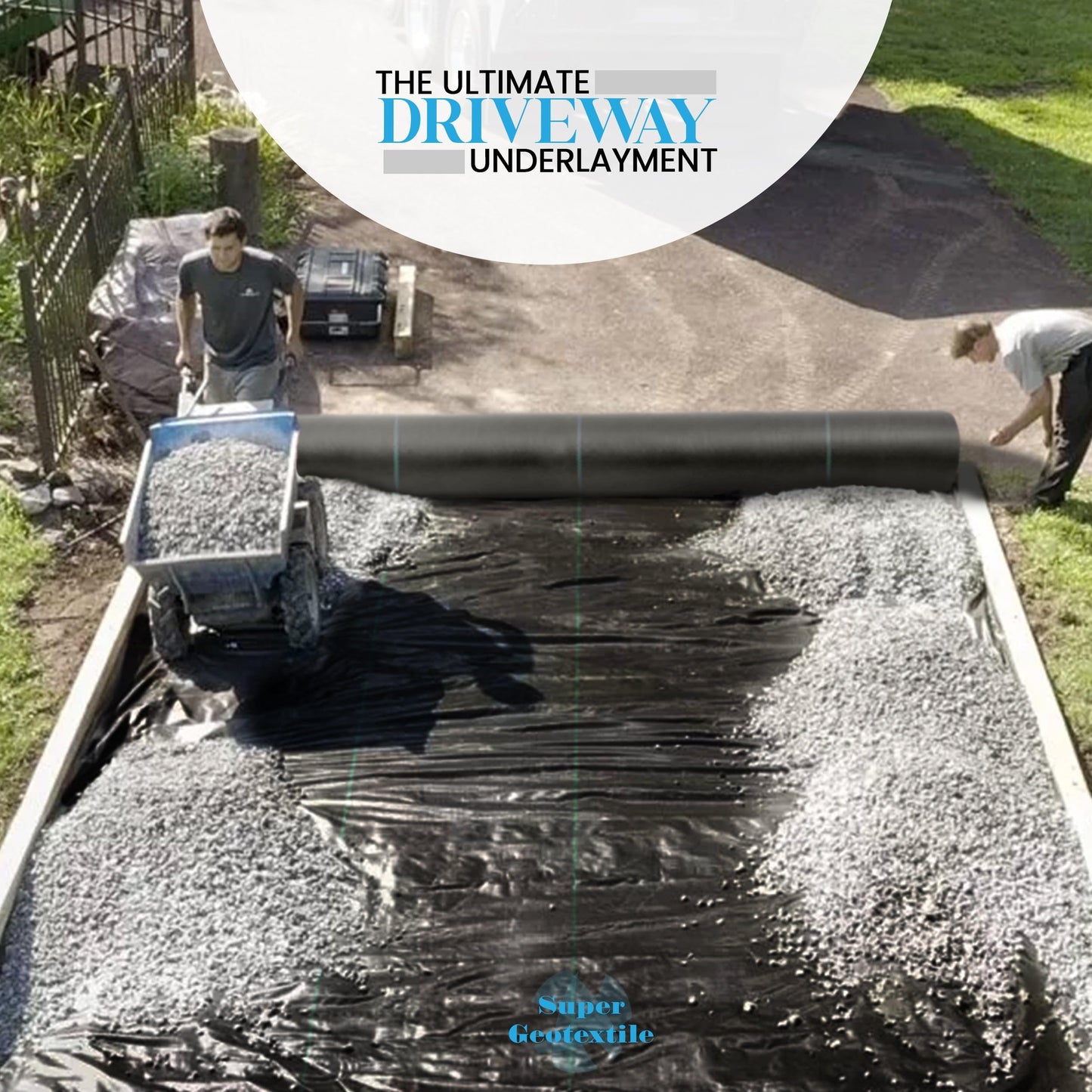 Super Geotextile Woven Geotextile Fabric for Driveway and Road Stabilization, Construction Underlayment, Erosion Control, Commercial Grade 50 Year for Gravel Roads and Pavers (12.5x30) Ships Folded