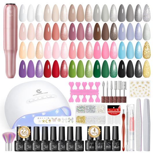 PEACECOLOR Gel Nail Polish Kit with U V light and Drill - 39Pcs Gel Nail Kit 22 Colors All Season Gel Polish Set with Base Matte Glossy Glitter Top Coat Soak Off Manicure Set Women Teens Girl Gifts