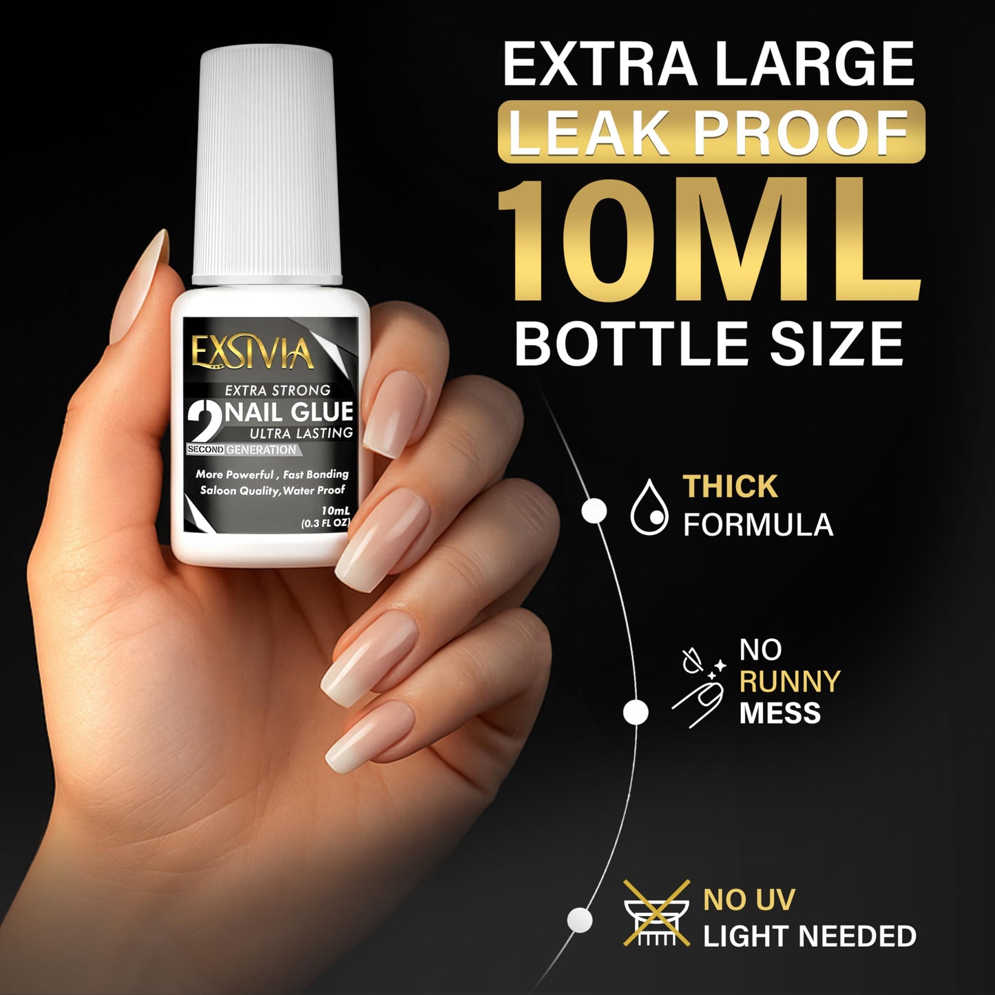 Super Strong 2nd Generation Nail Glue (10ml) & Acetone-Free Remover (50ml) with Cuticle Pushers, Essential Press-On Nail Kit, Quick Dry, Long-Lasting Bond, No UV Lamp Needed