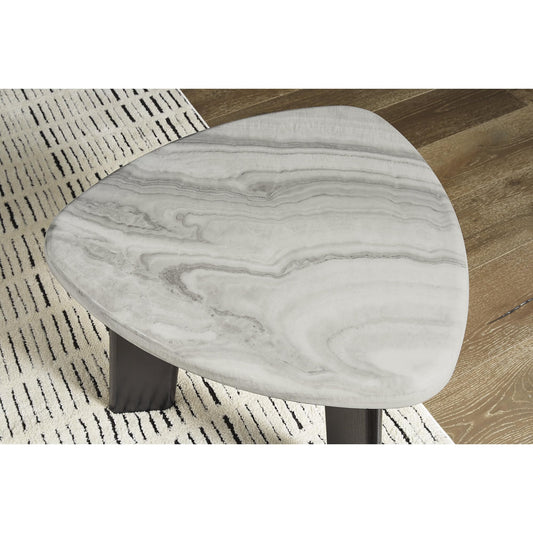 Signature Design by Ashley Lilyberg Contemporary Table with Faux Marble Top, Set of 3, Light Gray & Black