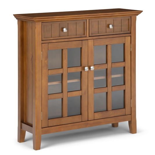 SIMPLIHOME Acadian Storage Cabinet - 36 inch Wide Solid Wood Entryway Storage Cabinet in Light Golden Brown, Transitional Cabinet for Hallway or Living Room with 2 Drawers and Adjustable Shelves