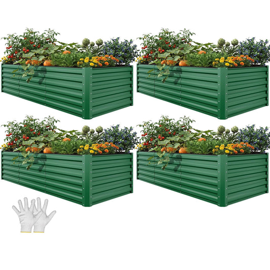 YITAHOME 4pcs 8x4x2 ft Galvanized Raised Garden Bed Kit, Large Metal Planter Box with Gloves, Safety Rubber & Support Rod, Outdoor Flower Bed for Plants Vegetables, Green