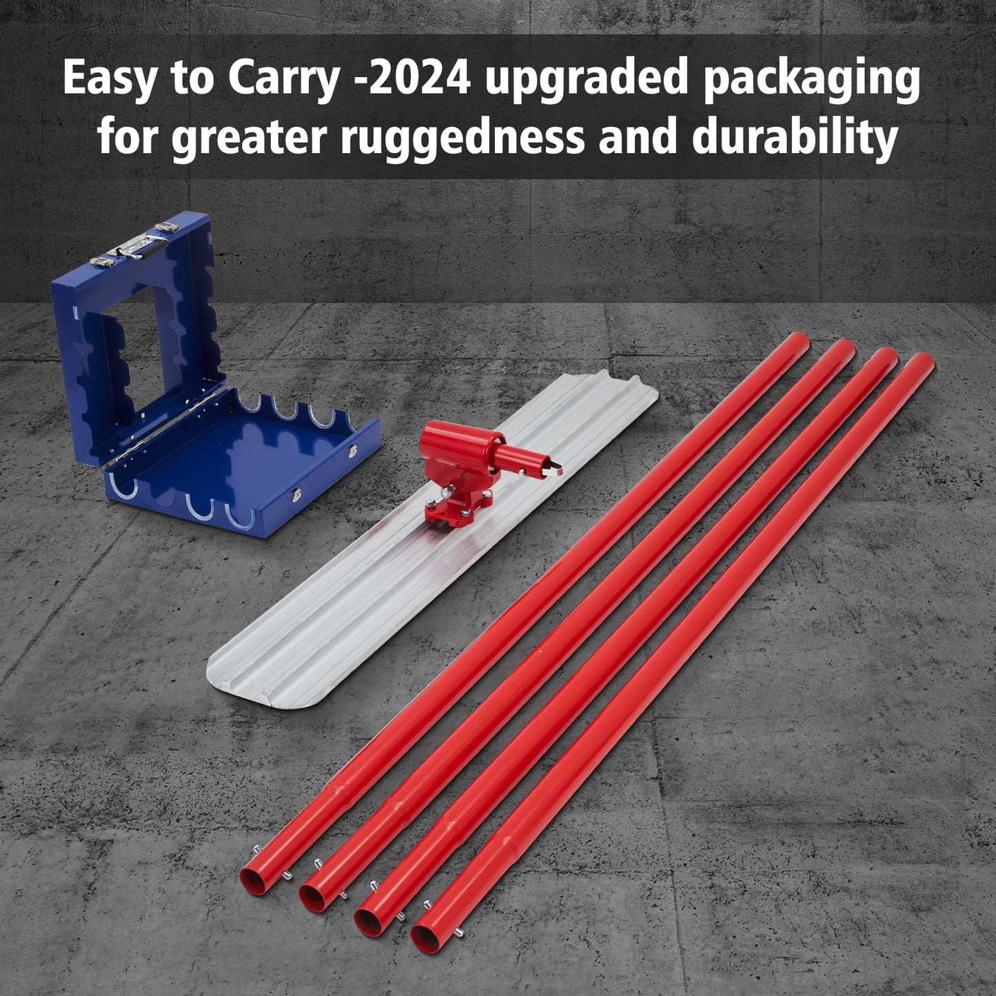 Towallmark 48x8" Magnesium Concrete Bull Float Kit, Professional Round End Cement Finishing Tool with 4 Adjustable Handles 6ft & Metal Storage Case, Aluminum Alloy for Smooth Efficient Leveling