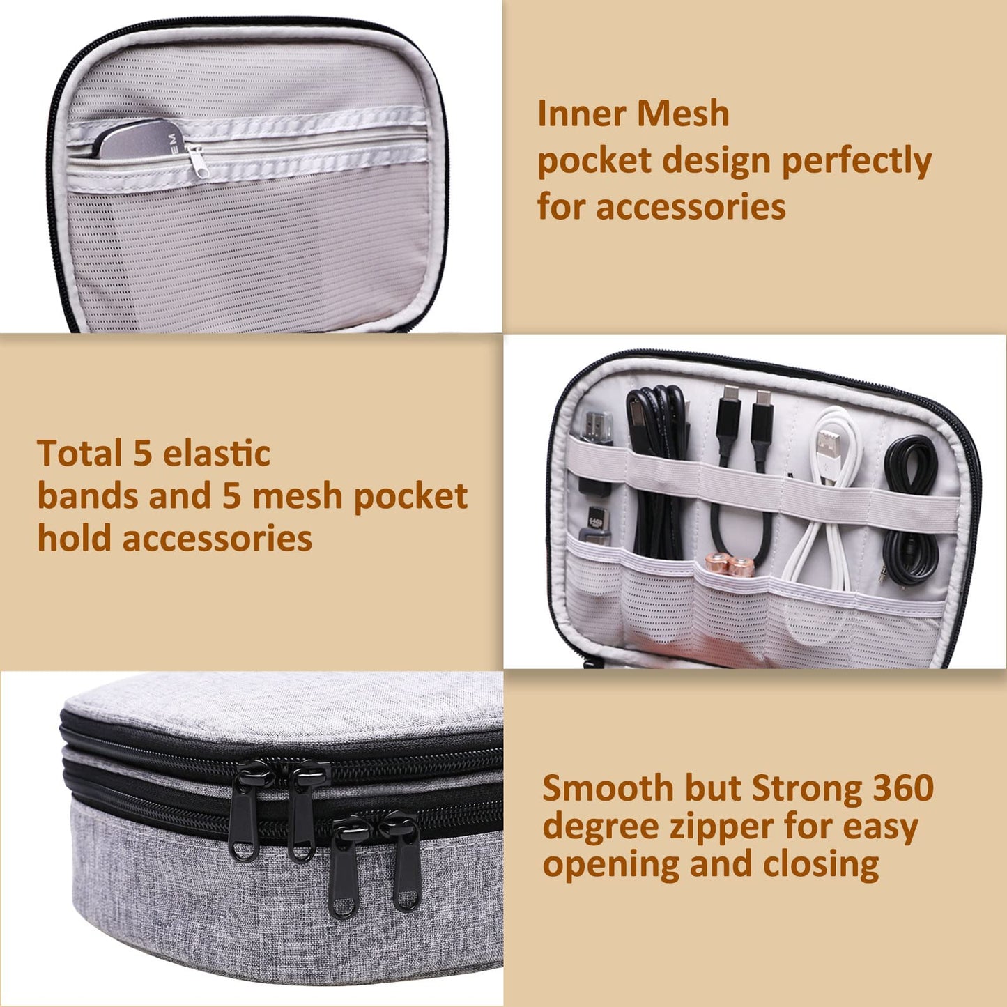 LTGEM Electronics Organizer Travel Case,Travel Cable Organizer Bag for Cords,Phone,Power Bank,SD Card,Cables,Chargers,Earphone(Grey Case Only)