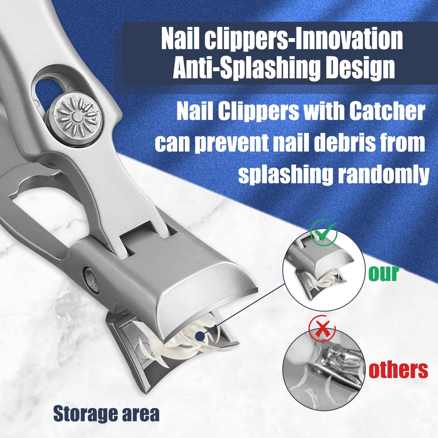AGSIXZLAN German Nail Clippers Set for Men & Women and Seniors, Large Wide Jaw Opening,Anti Splash Design,Ultra Sharp Stainless Steel Heavy Duty fingernail & toenail Clippers for Thick Nails(Silver)