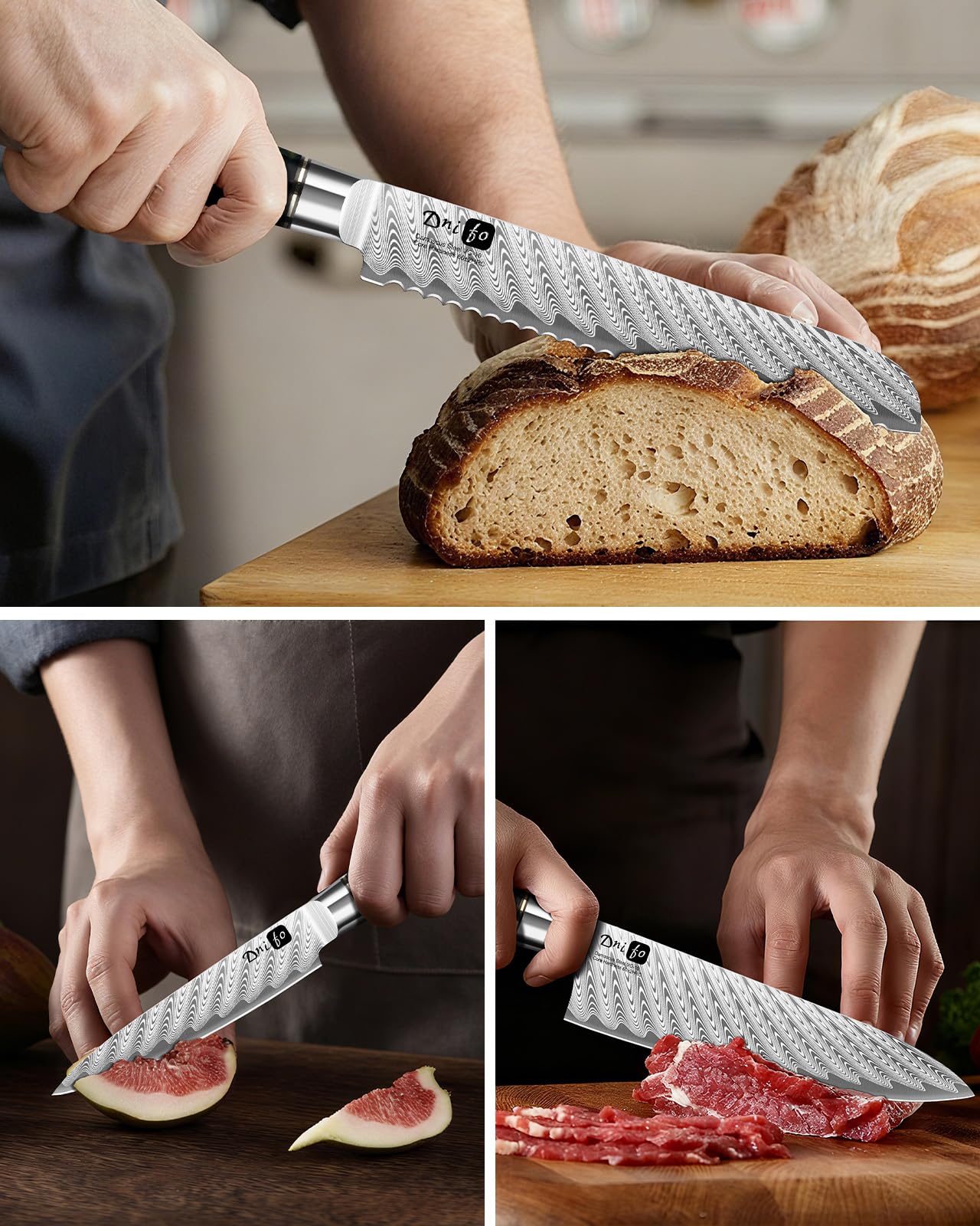 5 Pieces Damascus Knife Set, Japanese Chef Knife Set with Galaxy Pattern Resin Handle, 67-Layers Damascus Steel, Gift Box Included 5" Paring, 6" Boning, 7" Santoku, 8" Chef & 8" Bread Damascus Knives