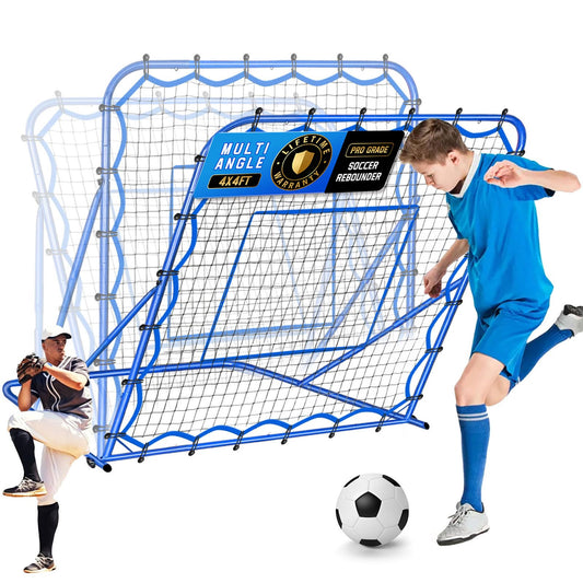4x4FT Soccer Baseball Rebounder Net, Volleyball Softball Rebound PitchBack Net Quick-Switch Angle Soccer Training for Control, Passing Practice, Lacrosse Bounce Back Rebounder Gifts Trainer Equipment