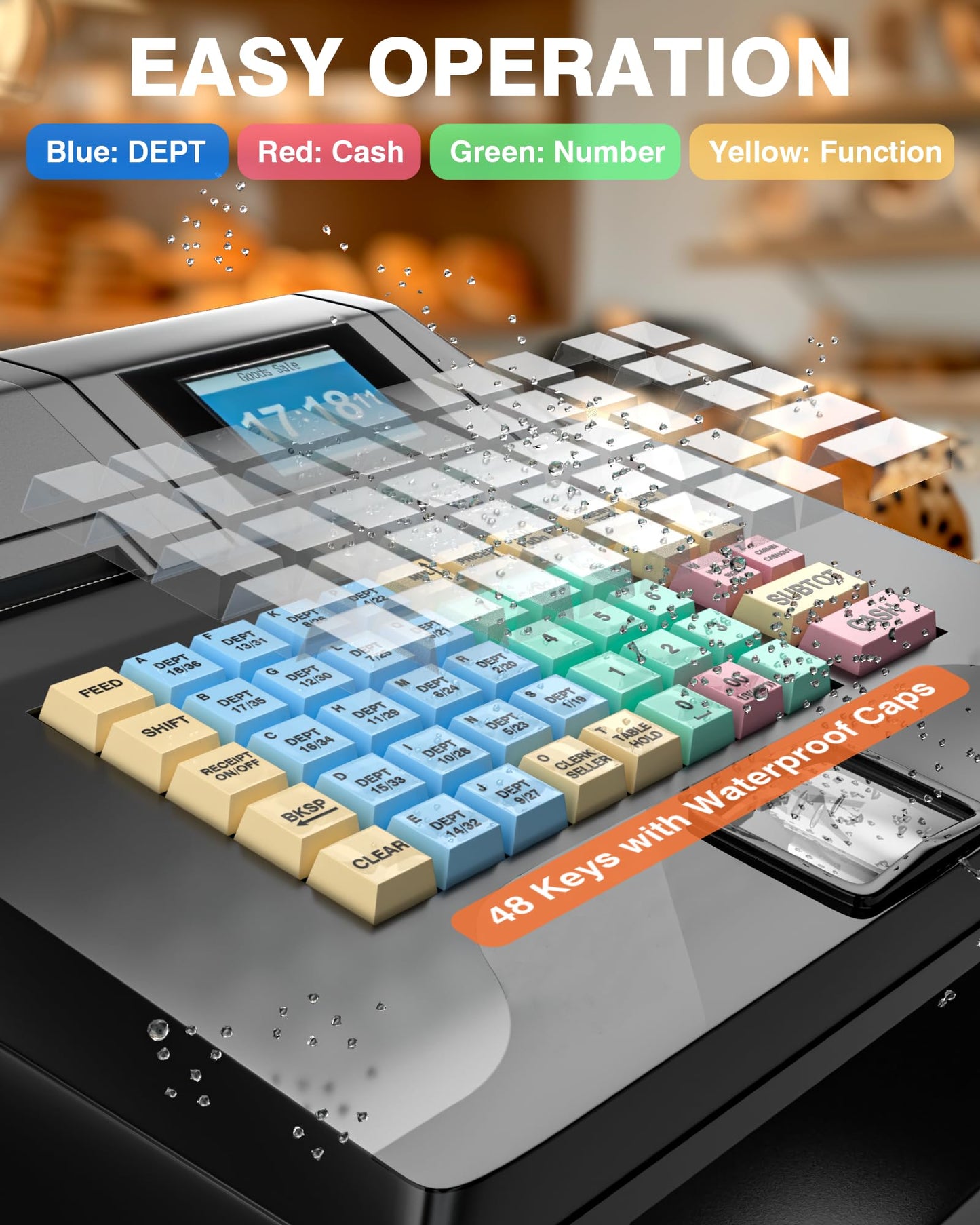 PYY Cash Register for Small Businesses - Electronic Commercial Caja Registradora para Negocio with Locked Cash Drawer Box, 8 Digital Dual Display, 48 Keys, Restaurant Supermarket Retail System