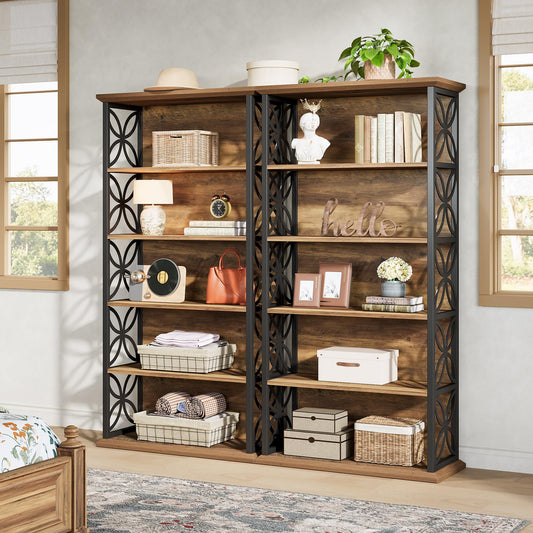Tribesigns 6-Tier Tall Bookshelf Set of 2, 71" Industrial Bookcase with Metal Frame, Freestanding Open Storage Shelves for Home Office, Living Room, Bedroom