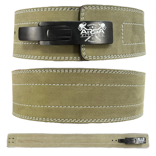 Arsa Fitness Weightlifting Adjustable Lever Belt for Men & Women Real Suede Hide Leather for Powerlifting Back Support Workout Deadlifts Squats 10MM Thickness 4" Width (GREEN, Small)