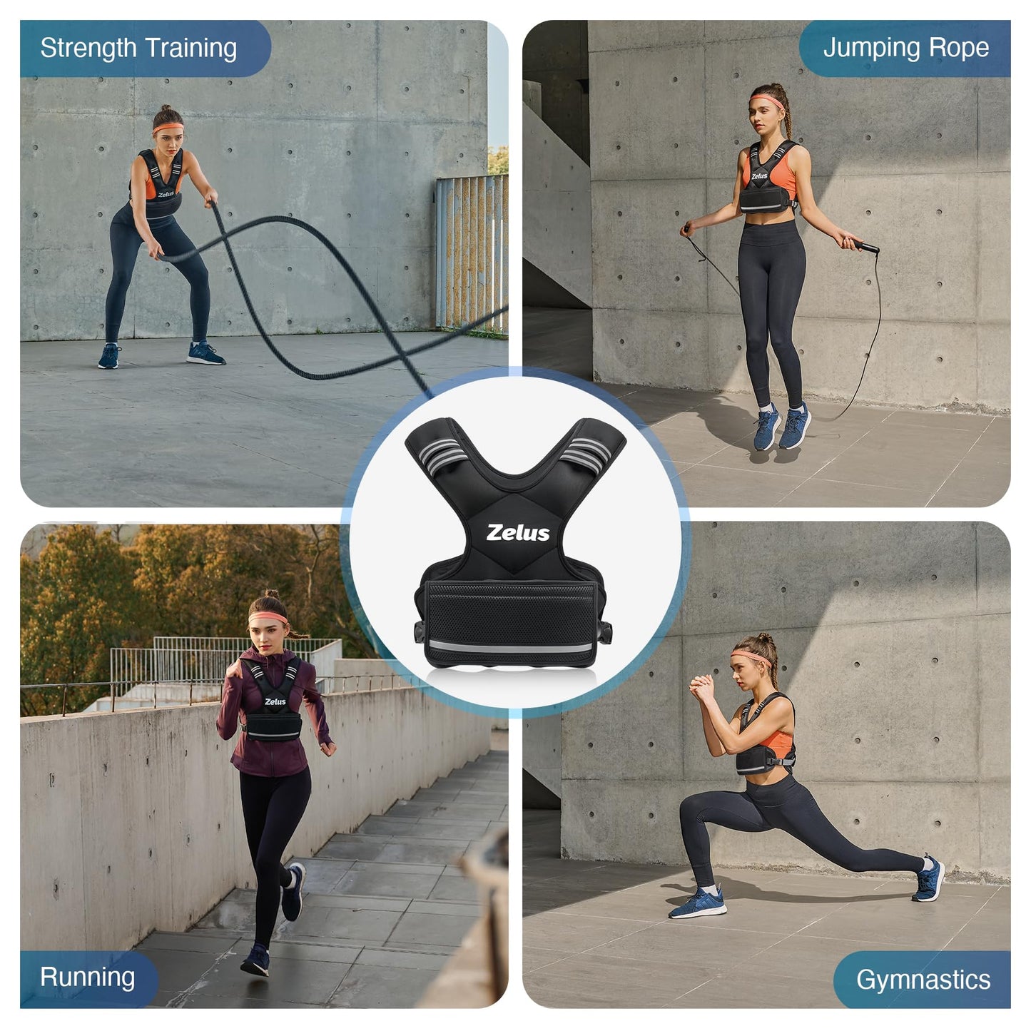 ZELUS Weighted Vest for Men and Women | 4-10lb/11-20lb/20-32lb Vest with 6 Ironsand Weights for Home Workouts | Adjustable Body Weight Vest Exercise Set for Cardio and Strength Training (11-20 lb.)
