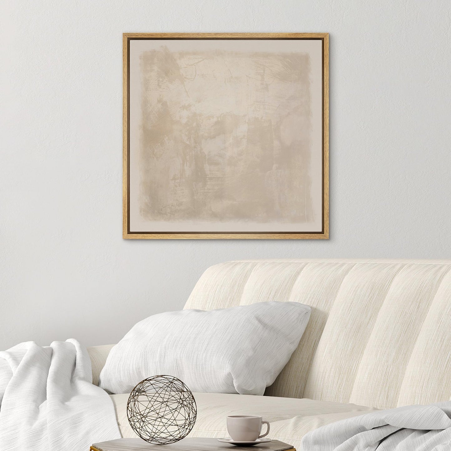 SIGNWIN Framed Canvas Print Wall Art Minimalist Beige Abstract Neutral Tone Illustration Modern Art Decorative Nordic Minimal Calm/Zen for Living Room, Bedroom, Office - 16"x16" Natural