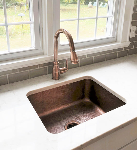 Sinkology Orwell 23 Inch Undermount Copper Kitchen Sink Single Bowl – Handcrafted Solid Pure Copper, Hand-Hammered Finish, Space-Saving Design, Fits 26 Inch Cabinet