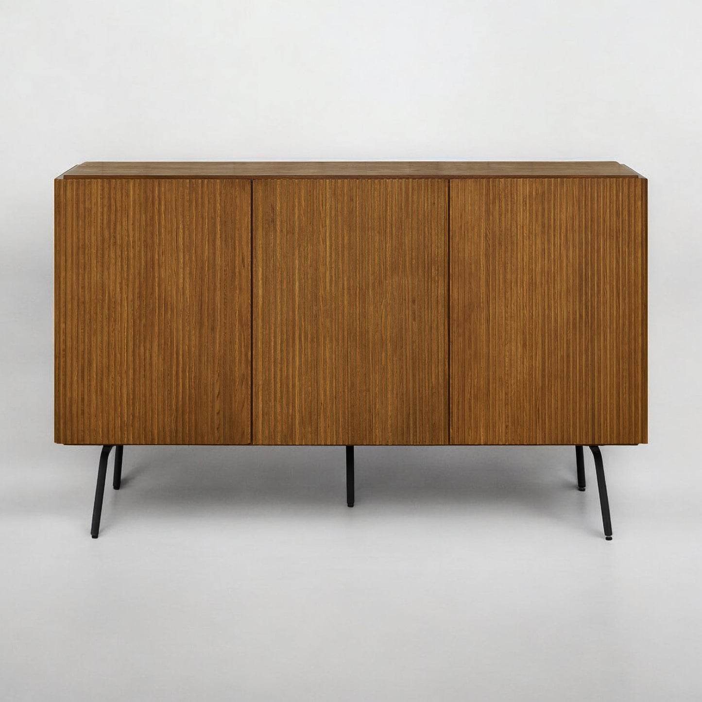 NTC Veil Modern Sideboard with 3 Doors, Buffet Cabinet with Vertical Groove Design and Metal Legs, Storage Cabinet for Living Room, and Hallway, Effortless Assembly - Rustic Oak