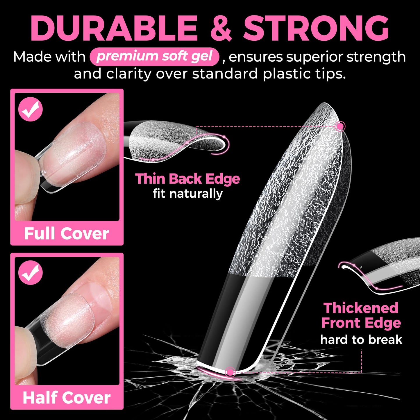 UNA GELLA Short Square Gel Nail Tips, 510Pcs Short Square Press on Nails 15 Sizes Half Matte Fake Acrylic Full Cover Nail Tips Clear No C Curve False Nails for Nail Extensions DIY Home Salon for Women