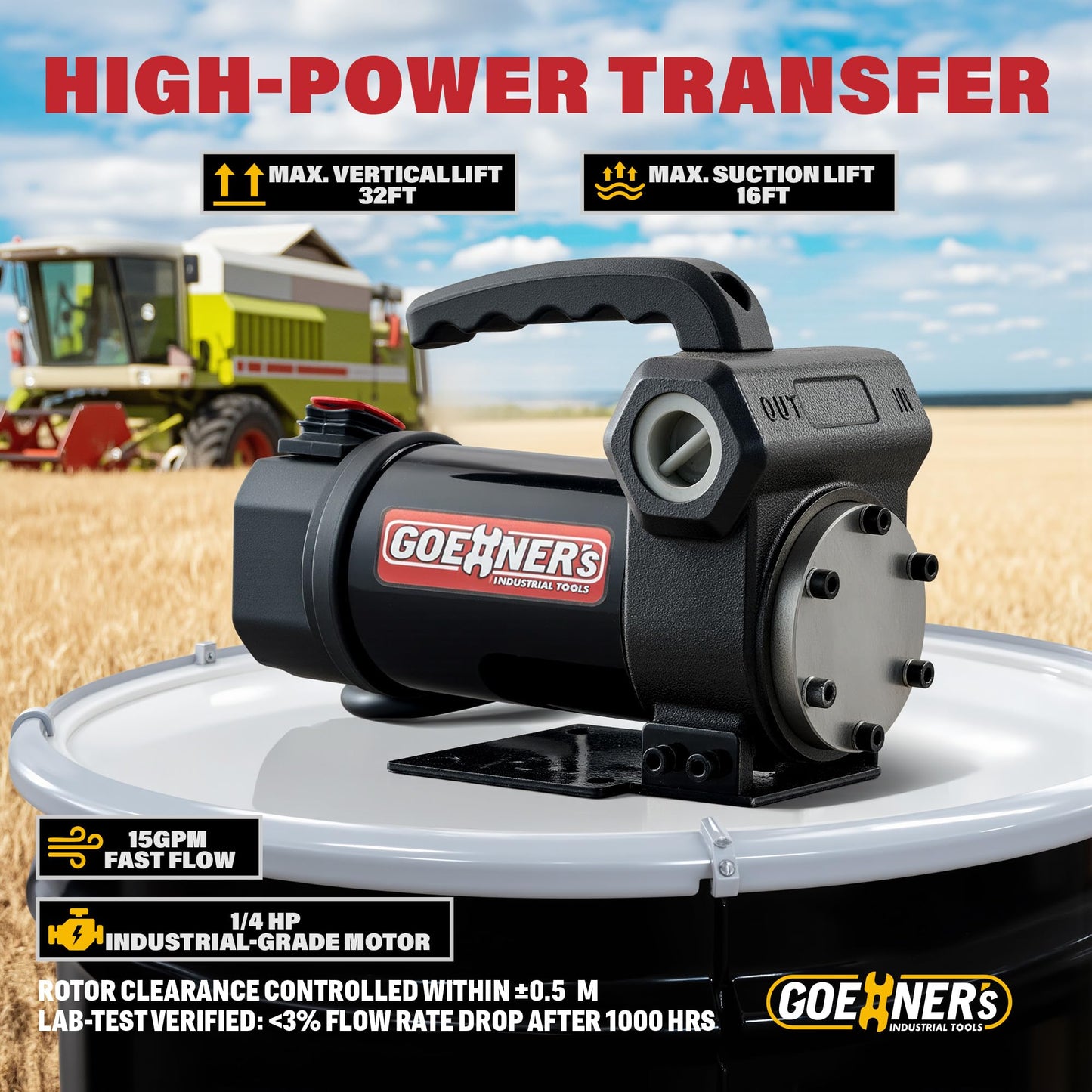 Heavy Duty 12V Diesel Fuel Transfer Pump – Commercial Grade 15 GPM Self-Priming Kit with Manual Nozzle, Debris Filter & Bypass Valve for Trucks, Farm Equipment, Boats & Generators