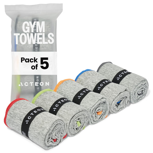 Acteon Microfiber Gym Towels 5 Pack, Quick Dry Silver ION Odor-Free Sweat Towel, Super Absorbent Fast Drying for Men & Women, Workout, Yoga, Running, Hiking, Travel – 16x30.5 Inch
