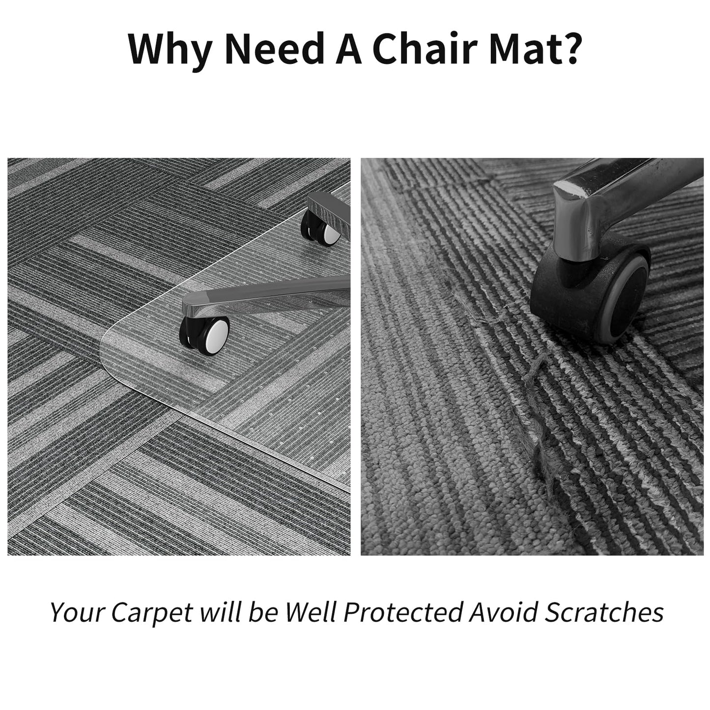 WASJOYE Office Chair Mat for Carpet, Desk Chair Mat for Carpet, Thick Computer Chair Mat with Non-Slip Studded for Home and Office Low Pile Carpet, 48" x 60"