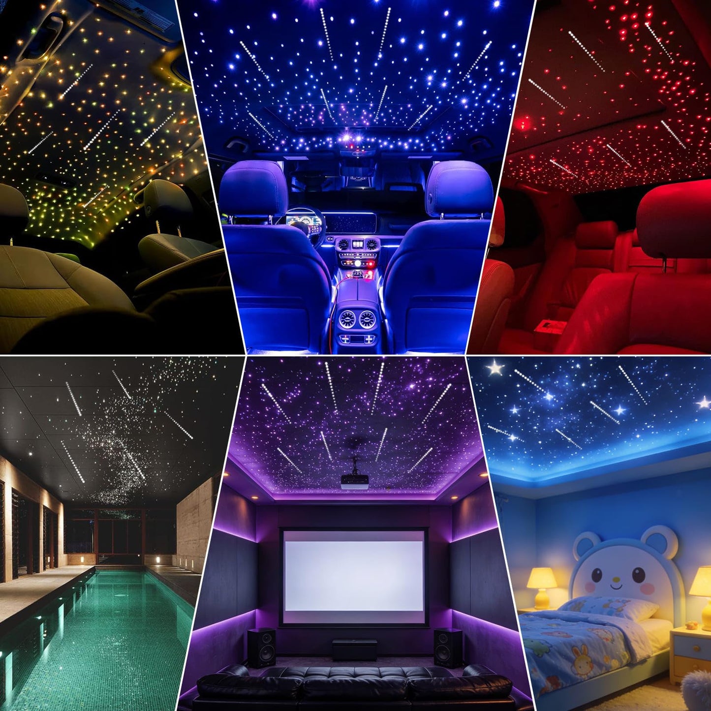 Starlight Headliner Kit 600 Piece Twinkle 0.03in(6.5ft/2m) with White Meteor Fiber Optic Light Kits Car Roof Lights RGBW Music Activated/APP Control Star Lights for Car Theater Game Bed Room Ceiling