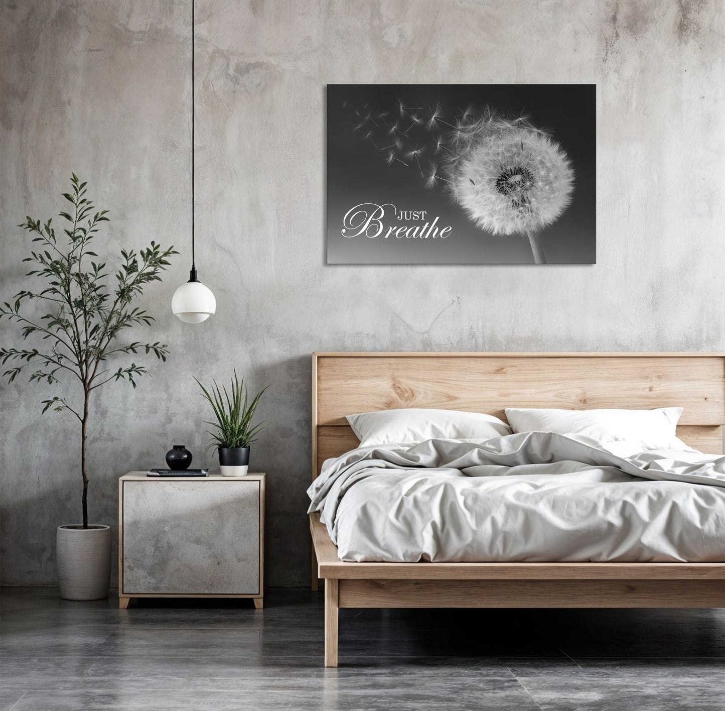 SKASNFAI Just Breathe Wall Art Zen Office Wall Decor Inspirational Yoga Quotes Positive Relax Artwork Picture Black and White Dandelion Posters Print for Meditation Room (12L x 16W)