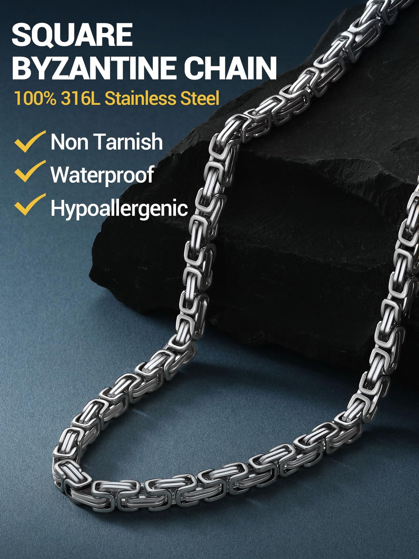 PROSTEEL Necklace For Men Byzantine Link Neck Chain 24 Inch Stainless Steel Aesthetic Necklace Jewelry