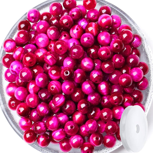 QINJIEJIE 60PCS Magenta Tiger Eye Beads 8mm Stone Beads Round Loose Gemstone Bead for Bracelet Beading Crystal Jewelry Making DIY Necklace Earrings 0.32"