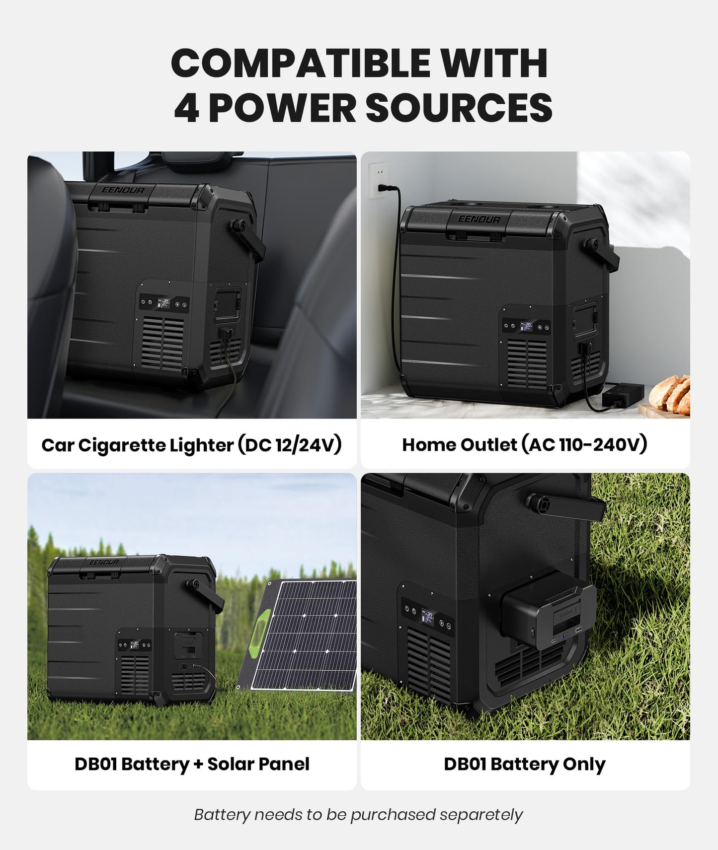 EENOUR D18 12 Volt Car Refrigerator, Portable Freezer 19Qt/18L Battery & Solar Powered Cooler 25W, -4~50℉, 12/24V DC, 110~240V AC, for 1-2 People, Short Trip, Truck (Battery Not Included) Black