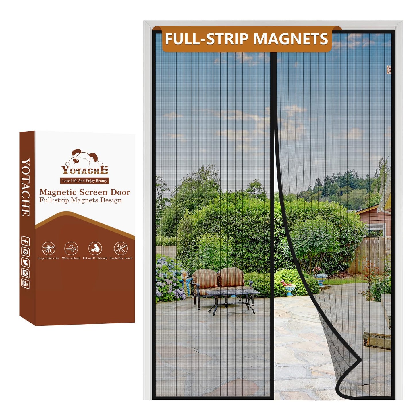 Yotache Magnetic Screen Door Fits 60x80 Inch Doors, Screen Size 62"x81", Reinforced Screen Mesh with Full Strip Magnets for Front/Back Patio Single Sliding Door
