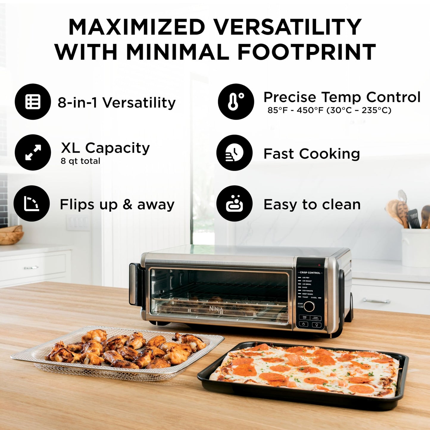 Ninja Digital Air Fryer & Toaster Oven | 8-in-1 Functionality | Flip-Up Design | XL Capacity | Air Fry Basket, Sheet Pan, Wire Rack & Crumb Tray | 1800 Watt | Silver | SP101