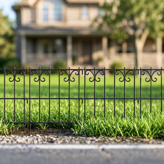 ShopLaLa Decorative Garden Fencing (10 Panels) 12.5in(L) x 16.5in(H) Rustproof Black Metal Wire Fence Animal Barrier for Dog, Butterfly Flower Edging Landscape Border Panel Yard Patio Outdoor Decor