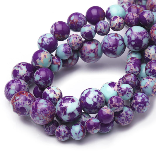 Chicager Natural Stone Beads for Jewelry Making,8mm Purple-Blue Imperial Jasper Polished Smooth Round Gemstone Beads for Bracelet Necklace 15 Inch