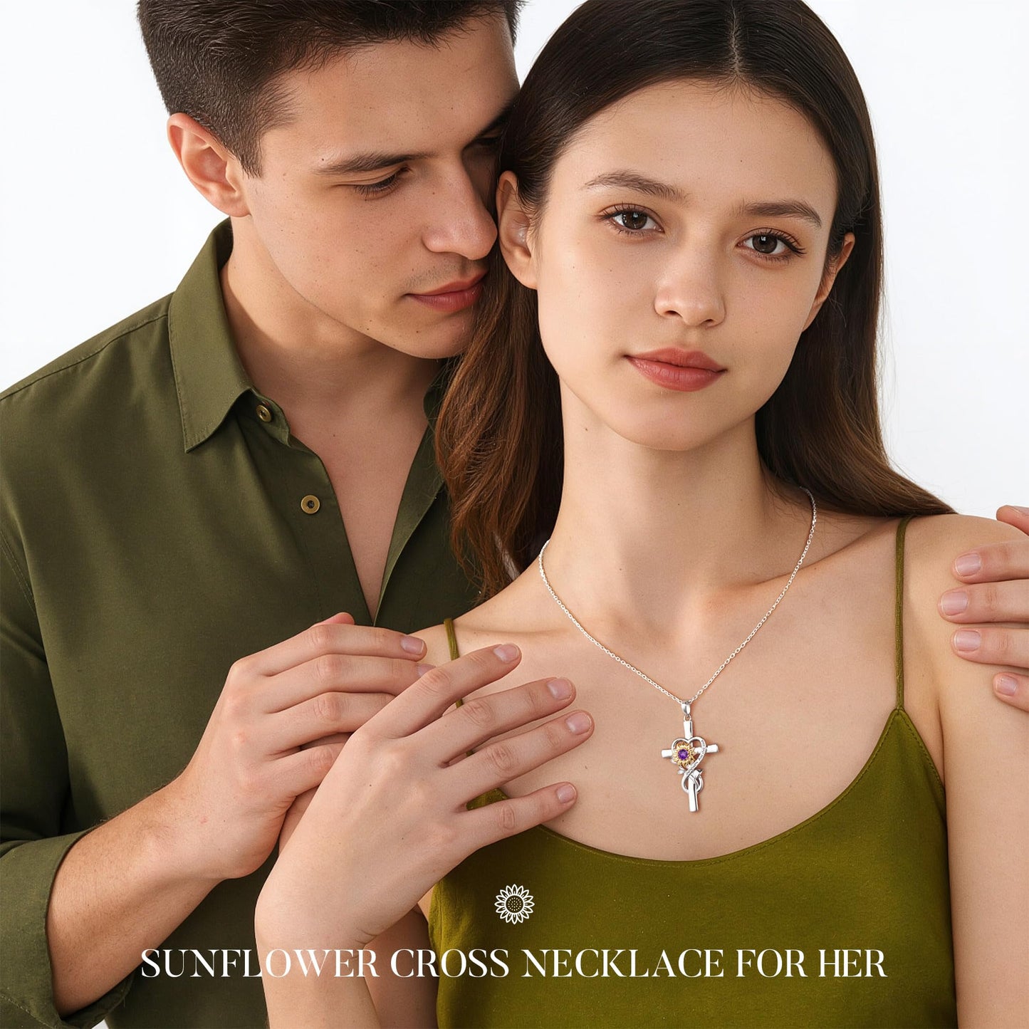 Iefil Mothers Day Gifts for Mom - First Time Mom Gifts | Sunflower Birthstone Necklaces, Simulated Emerald Cross Necklace for Women