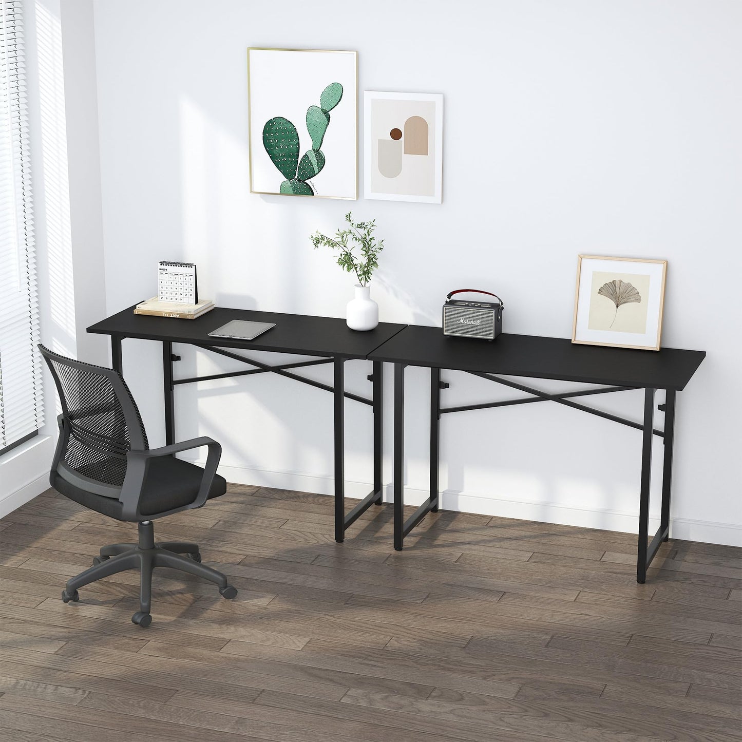 Lutown-Teen Folding Computer Desk 47 inch Writing Gaming Computer Camping Table, No Assembly Required Home Office Desk, Black