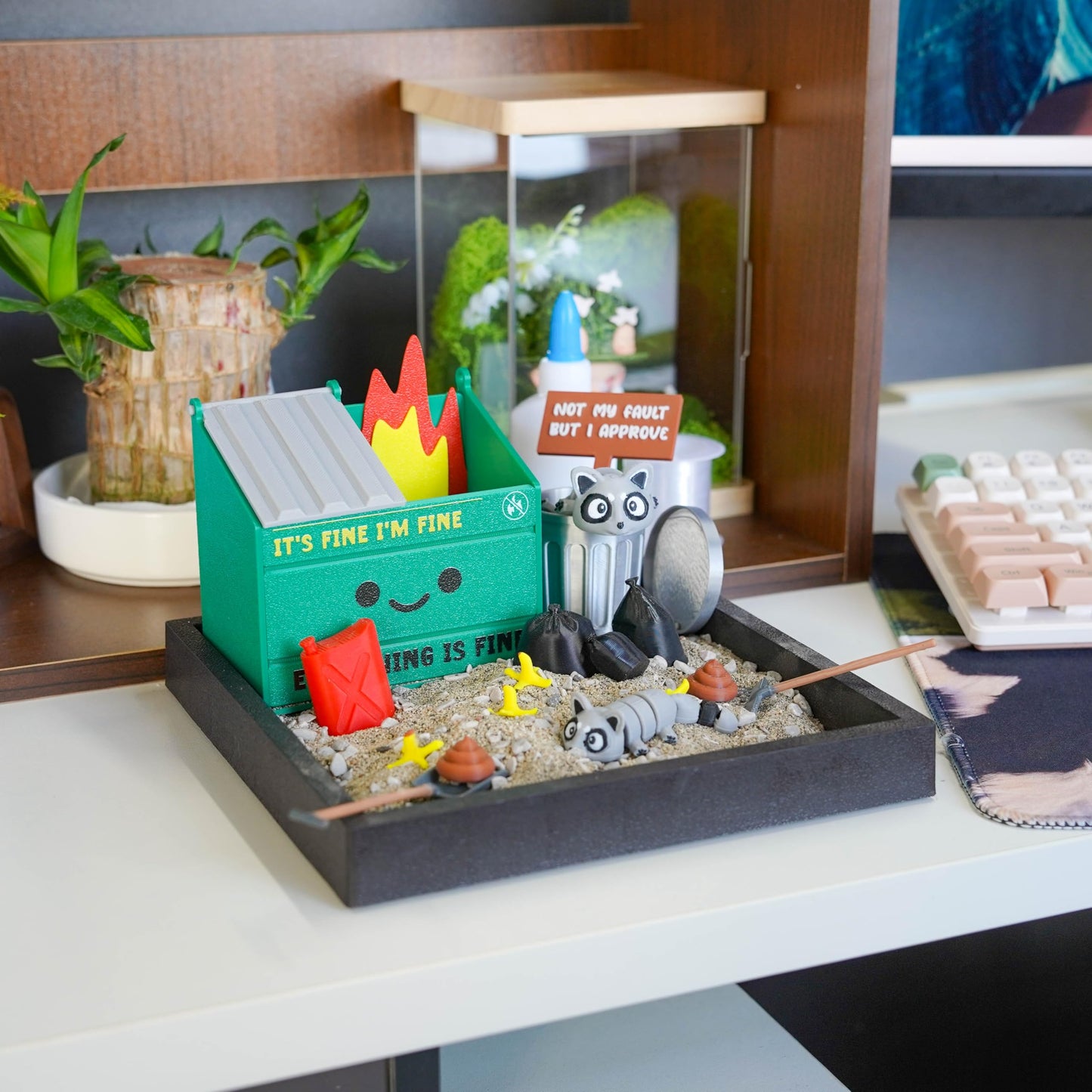 Tian Zhun Dumpster Fire Zen Garden for Desk Mini Zen Garden Gag Gifts Funny Sand Tray Therapy Kit White Elephant Gifts Sand Included
