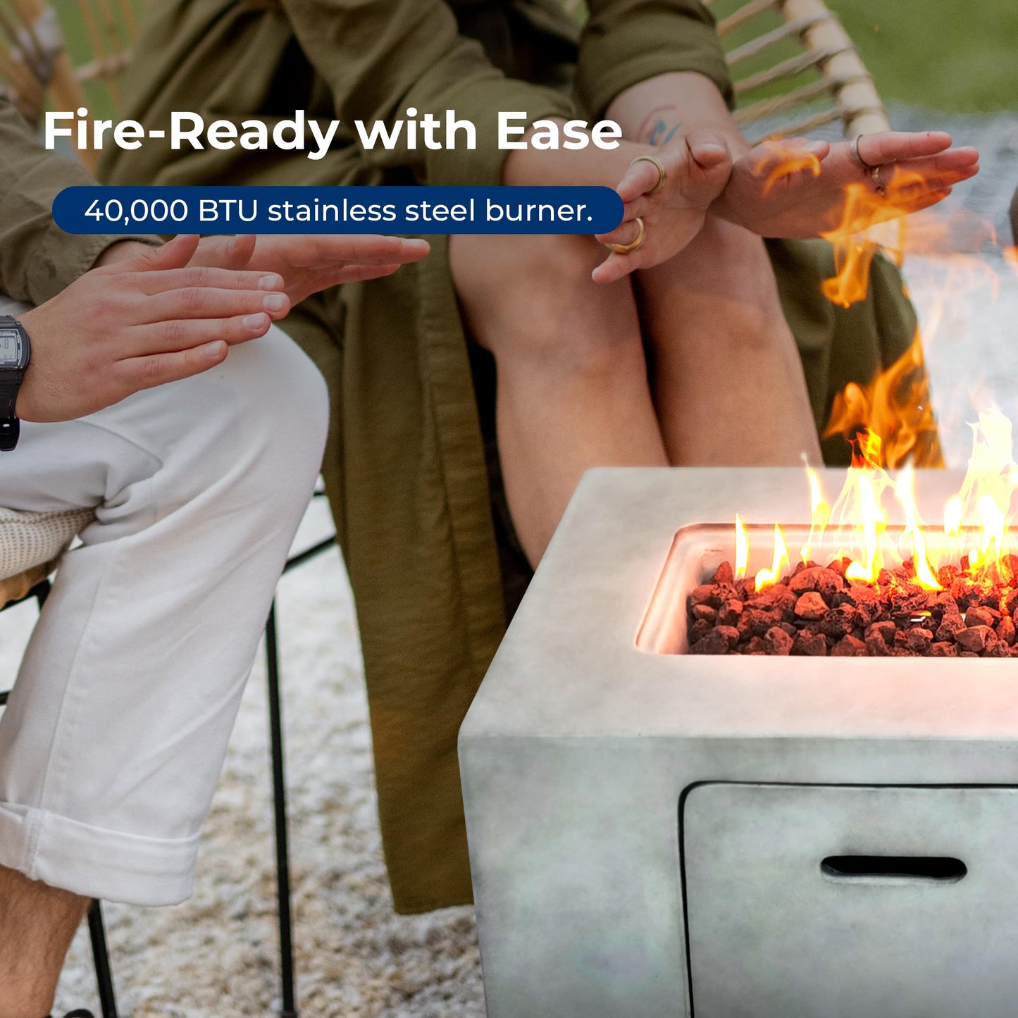 SereneLife Propane Gas Fire Pit Table 40000 BTU Square Outdoor Firepit with Protective Cover, Durable Metal Construction, and Stylish Design for Patio or Backyard