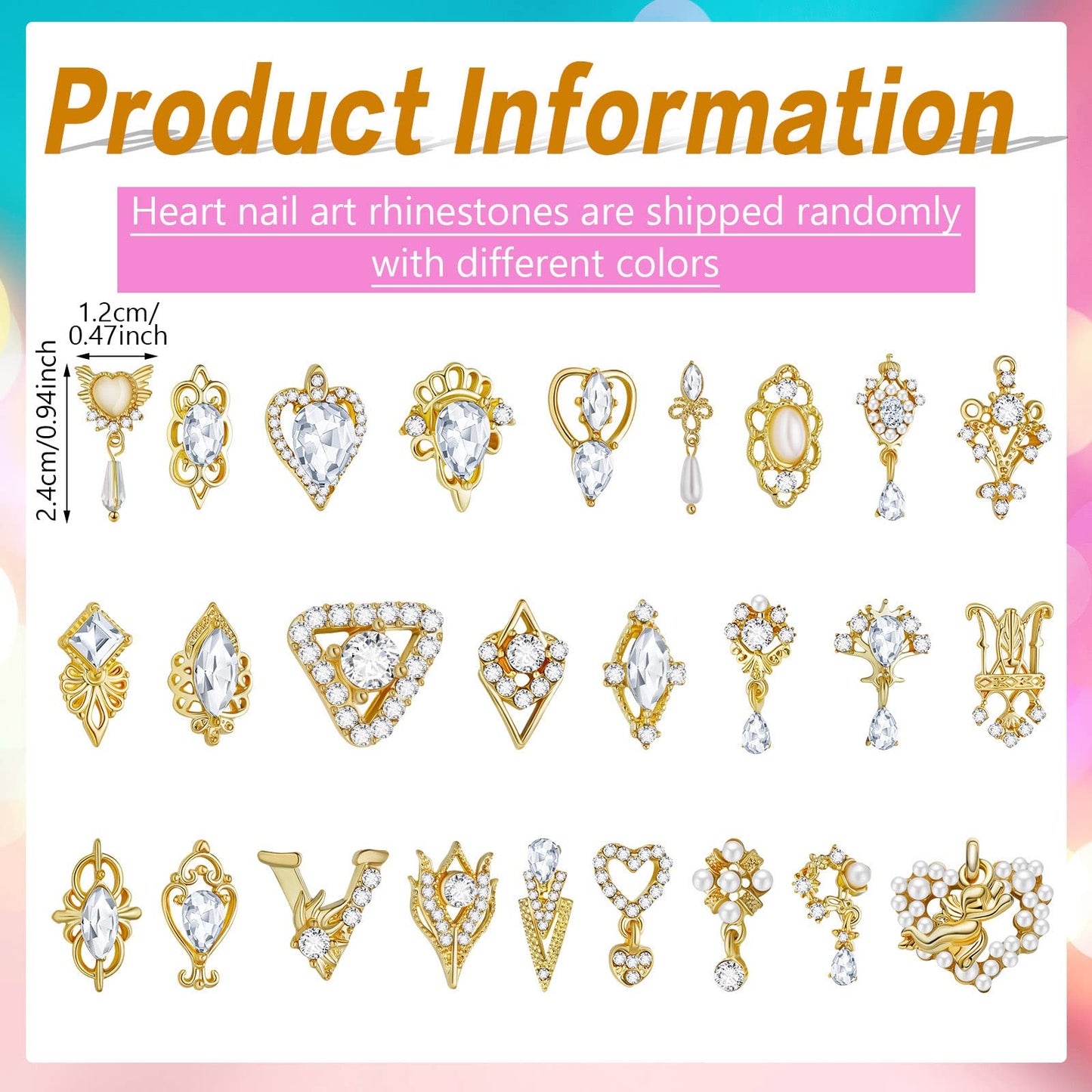 Maitys 52 Pcs Gold Nail Charms Gems Rhinestone Luxury 3D Sparkling Crystal Pendant Bulk for Women Y2k Kawaii Acrylic Nail Tips Accessories DIY Craft Jewelry Making Junk Case Decoration