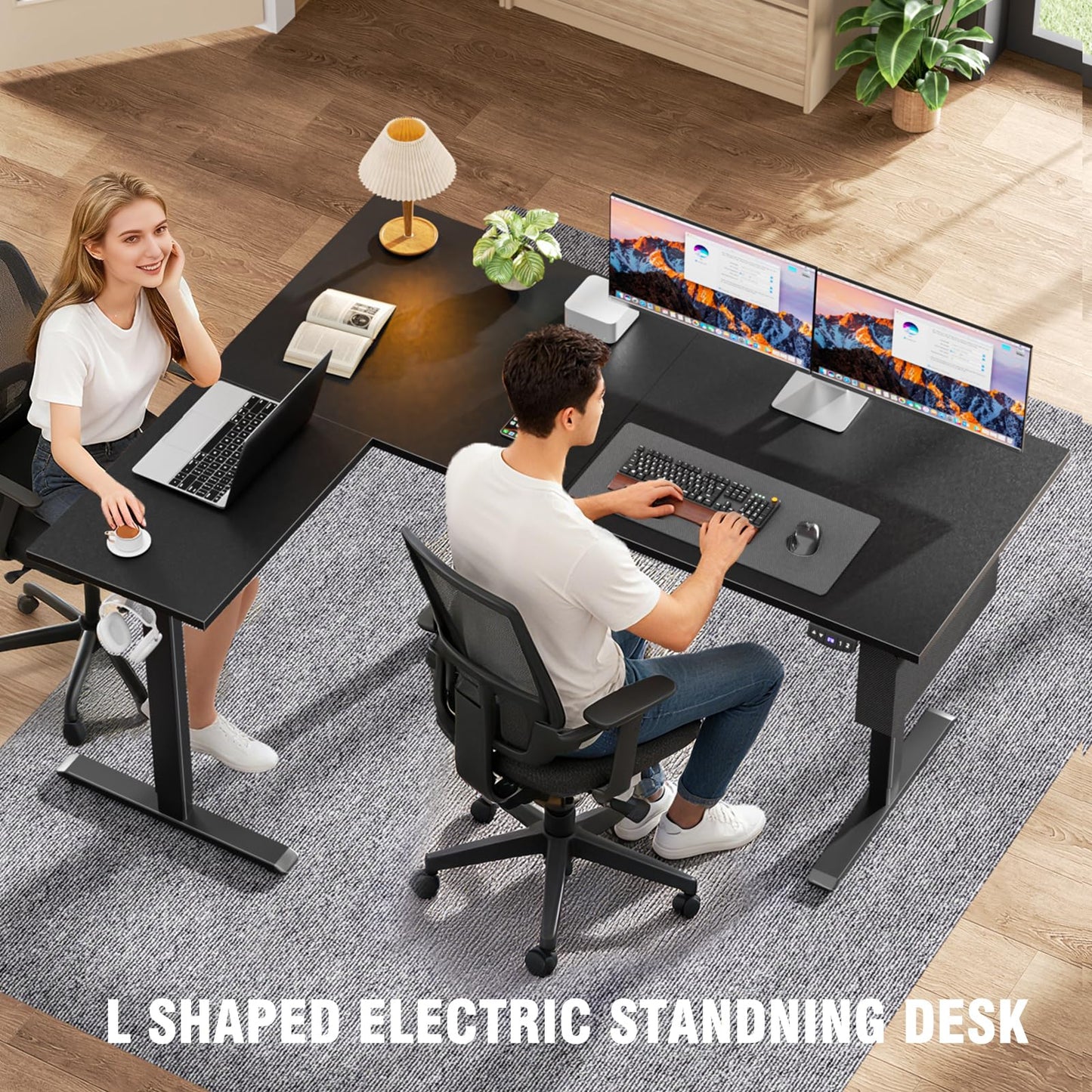 Korfile L Shaped Electric Standing Desk,63 Inch Adjustable Height Sit to Stand Corner Desk with Memory Presets, Reversible Computer Table for Home Office, Work and Study, Black