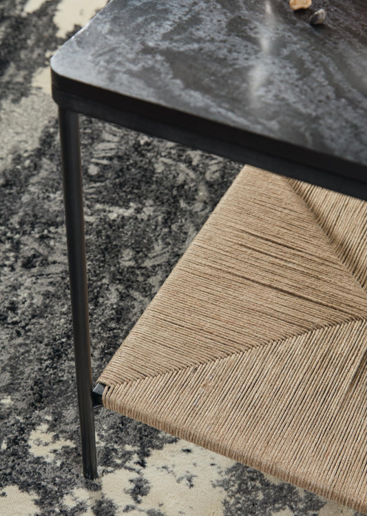 Signature Design by Ashley Minrich Eclectic Accent Table with Lower Shelf, Black & Light Brown