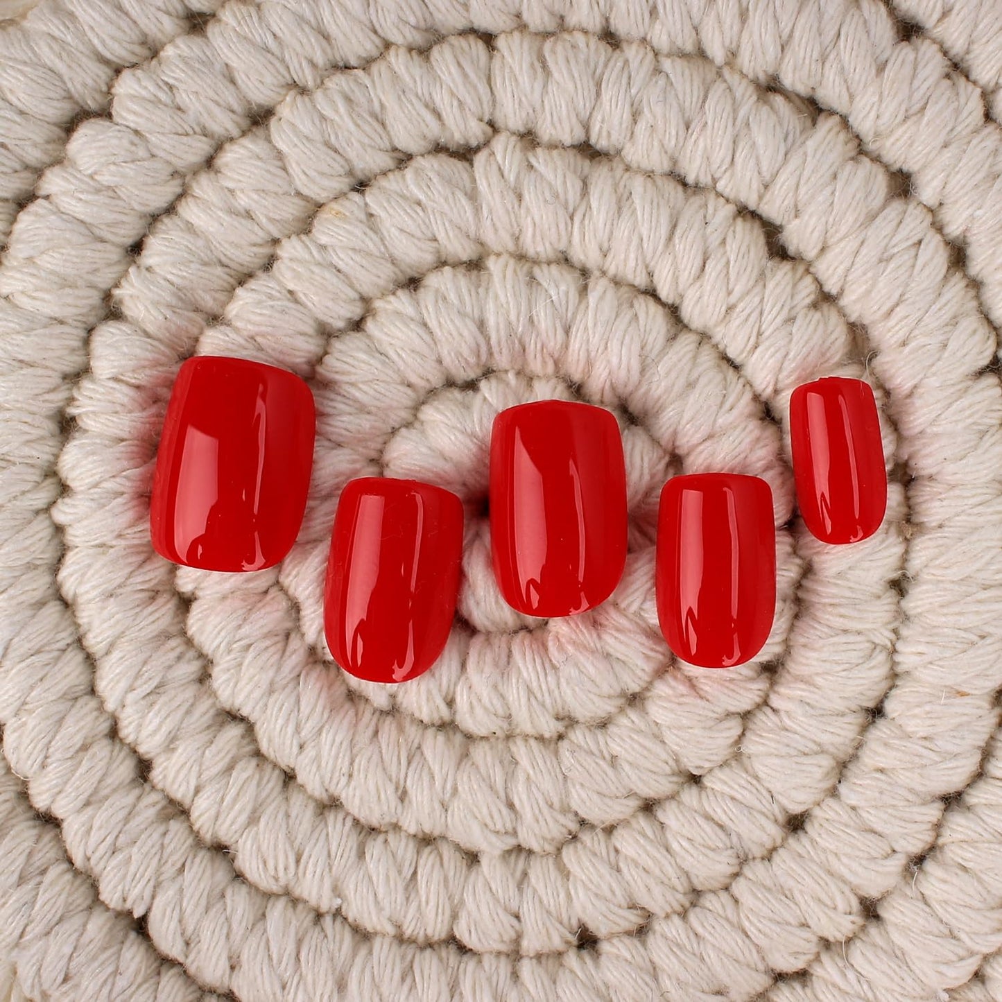 Mivota Press on Nails Short Square, True Red Fake Nails Kit, Fashion Glossy Acrylic Press On Nails, Natural Stick on Nails, Thick Reusable Glue on Nails Short Fake Nails for Women, 30Pcs