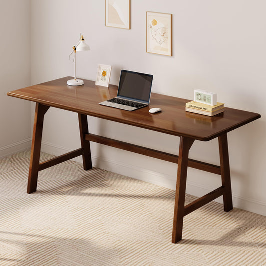 IOTXY Solid Wood Writing Table - 60" W x 24" D Minimalist Computer Desk for Home Office, Work, Study, Creativity, and PC Workstation, Walnut