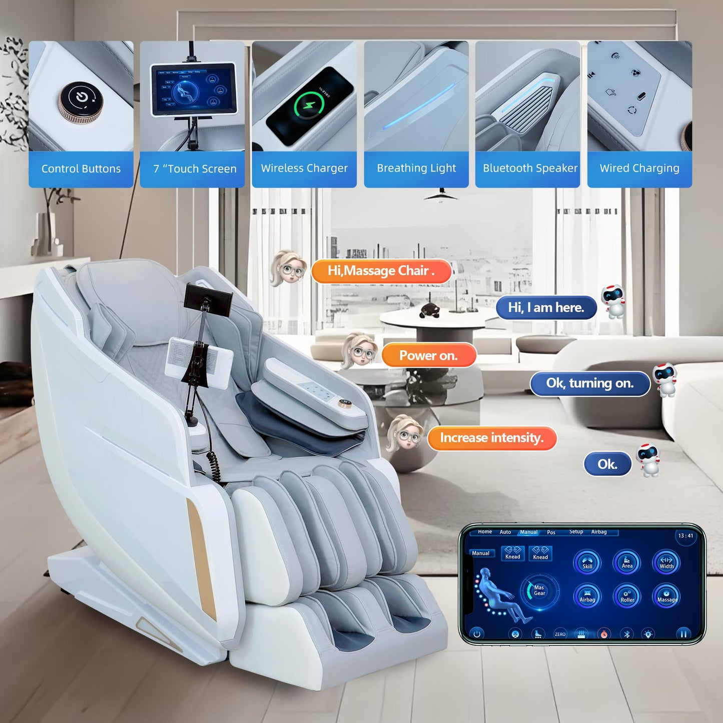 4D Massage Chair Full Body Zero Gravity SL-Track Real Relax Massage Chair Recliner-Shiatsu,Heat,Calf-Extension,20-Massage Technique,Thai Yoga Stretch,Foot Roller,AI Voice,Touch Screen,Wireless Charge
