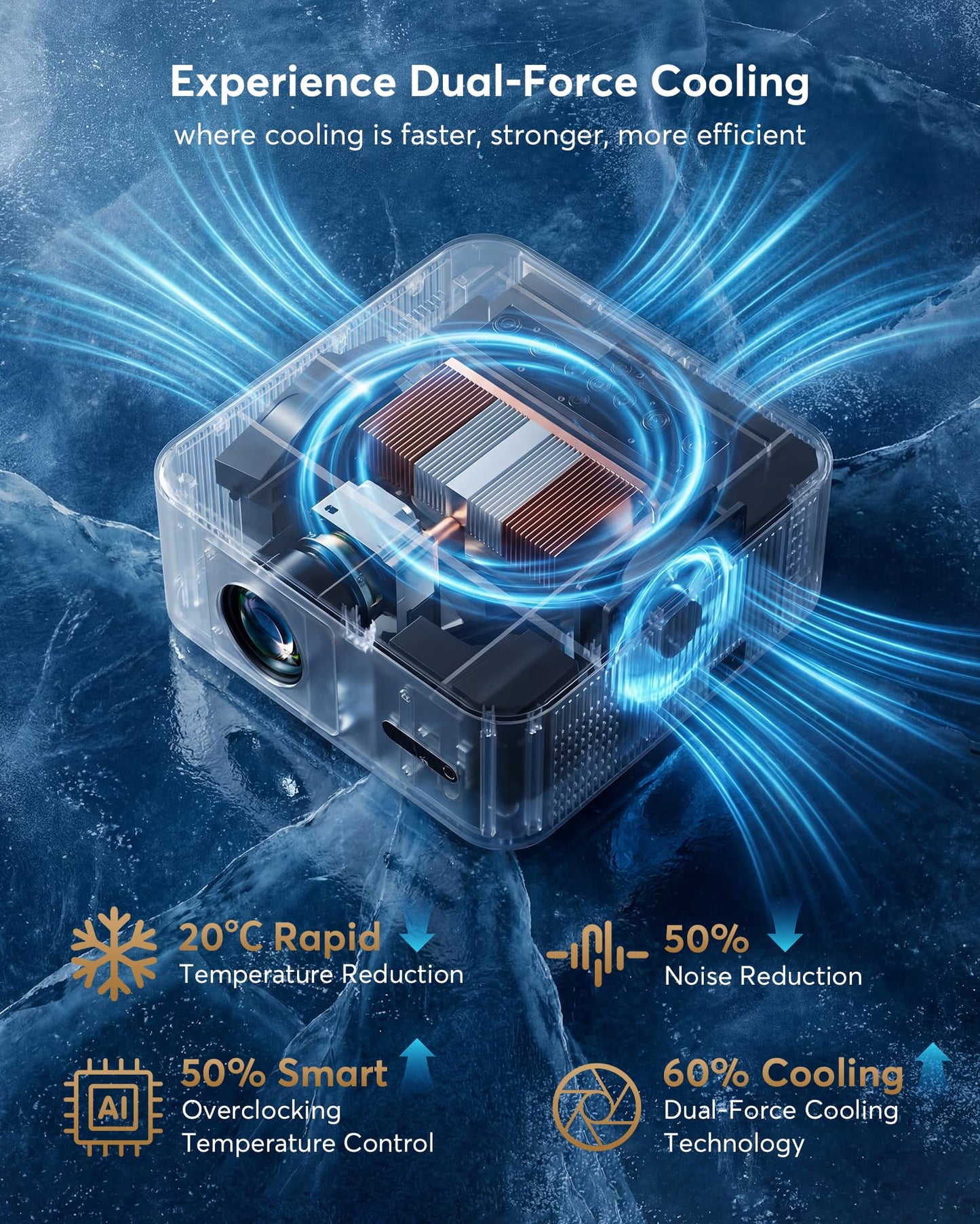 4K Decoding Outdoor Projector Compatible with Netflix [2000 ANSI/AI Auto Focus] Smart Movie Projector with Wifi and Bluetooth, 20W Dolby Audio|Dust-Proof|Built-in Apps|HDR10 Projector with 120" Screen