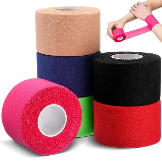 Geiserailie 6 Rolls Athletic Tape Sports Pre Wrap Wrist Tape No Sticky Residue Athletes for Athletic Trainers Ankles Wrists Hands Knees Elbows,1.5 Inch x 10 Yards(Multi Color)