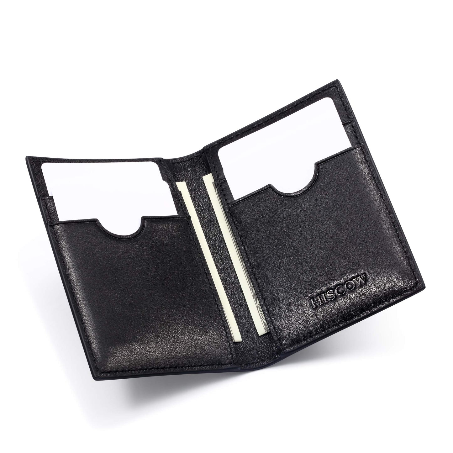HISCOW Slim Leather Credit Card Holder 4cc for Men & Women, Italian Calfskin (Black)