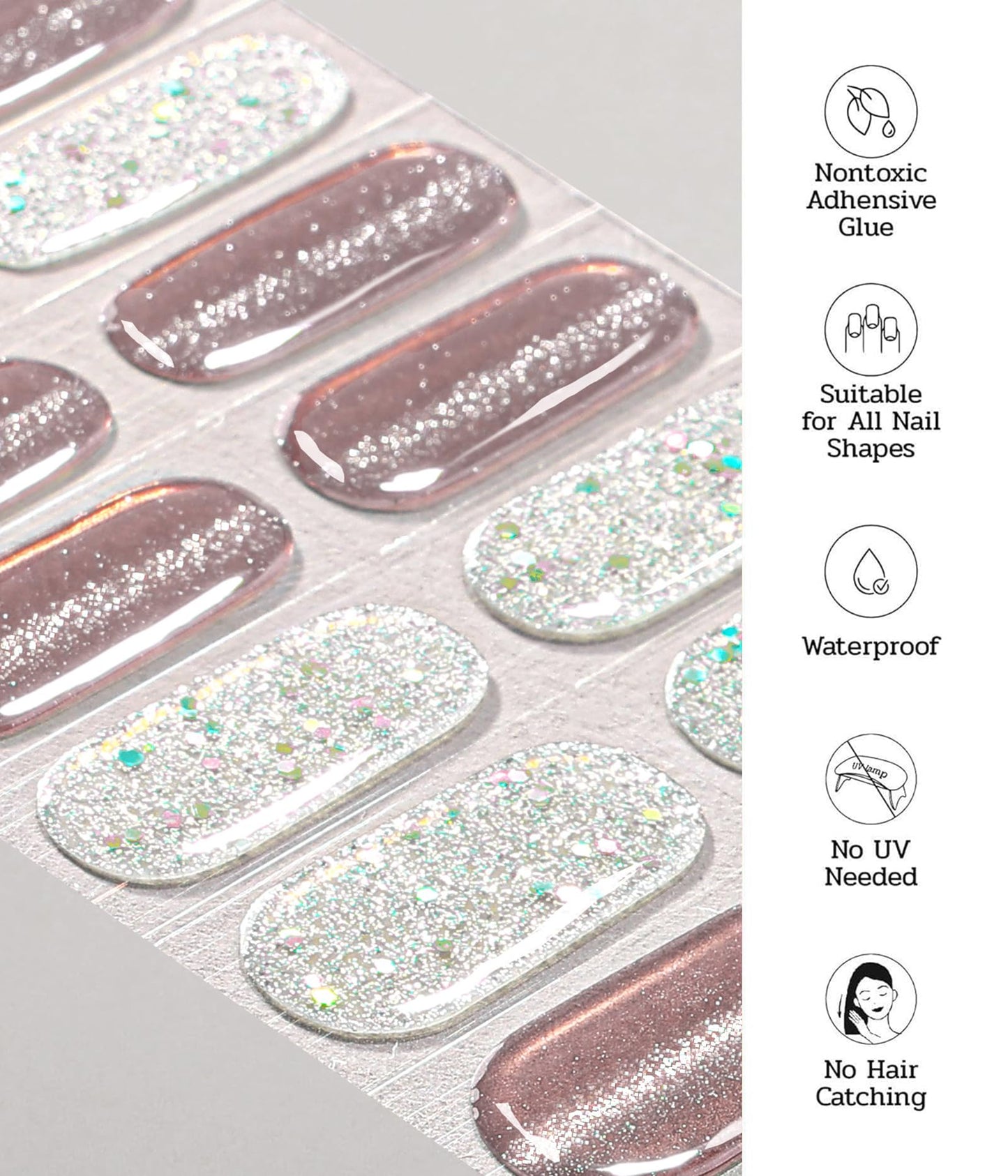 ruyeefam Nail Polish Strips (No UV Lamp Needed) - 22 Pcs Salon Quality Gel Nail Stickers - Long Lasting Wraps (Silver Moon Haze)